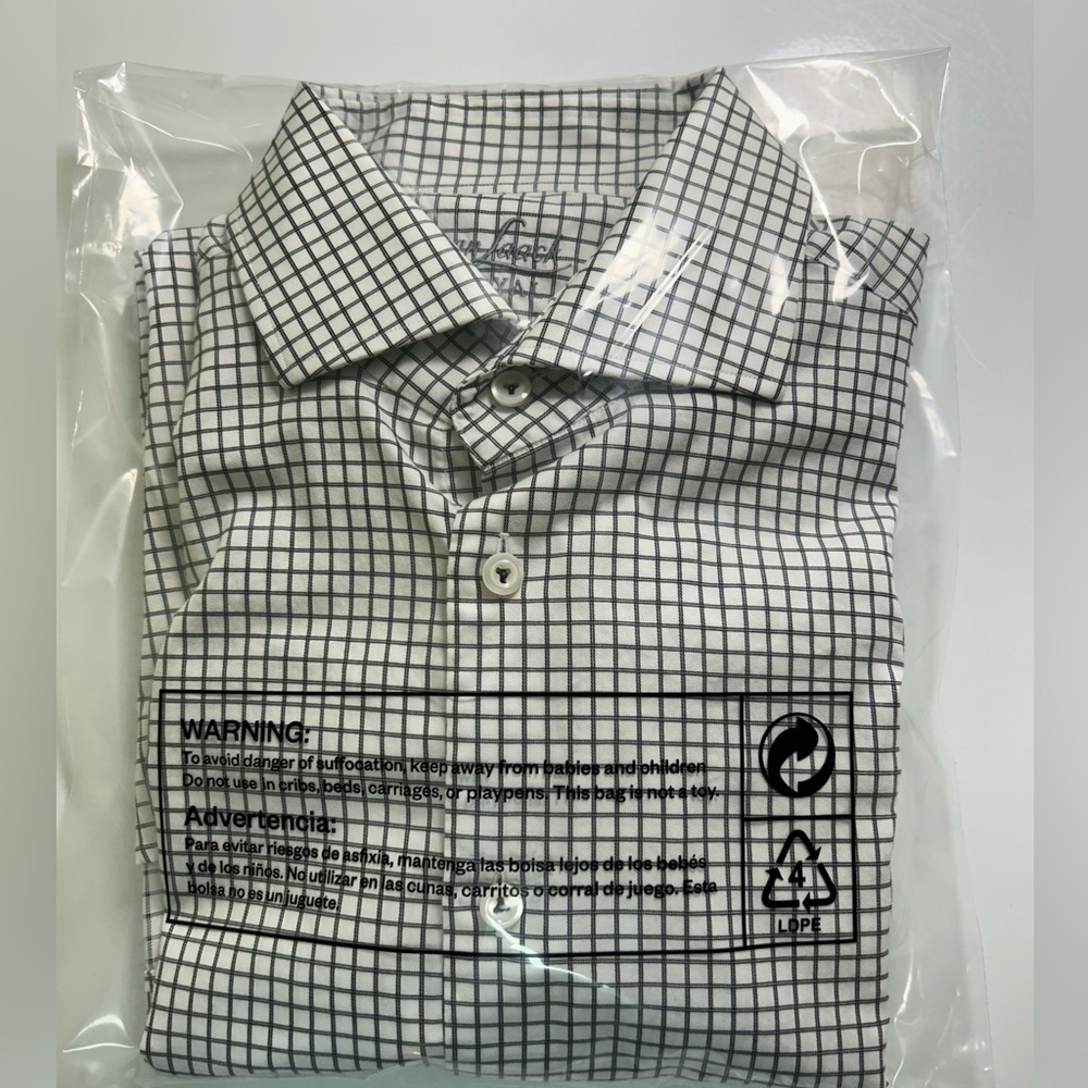 Van Laack Mens Black White Plaid Stripe Long Sleeve Fitted Dress Shirt Sz 15 38